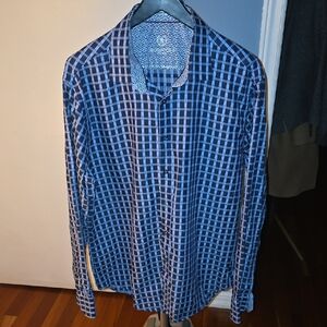 Bugatchi Navy and Black Plaid Shirt